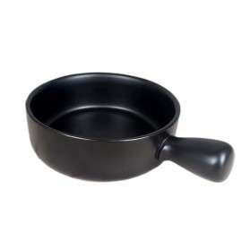 Glazed Mangkok Keramik Bowl Nordic Style 15 cm with Handle - PJ535 - Black
