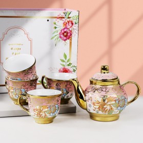SUNFILI Cangkir Teko Keramik Set 4 Cups 1 Pot European Style - B140 - Rose Gold
