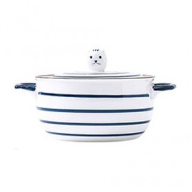 FANCITY Mangkok Keramik Bowl Japanese Style 20.5 cm Model Stripe - TY-745 - White