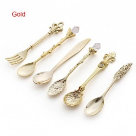 JYC Set Sendok Garpu Teh Vintage Teaspoon Fork Royal Style - LTA057 - Golden