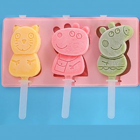 Allforhome Cetakan Es Krim 3 Hole Silicone Mold Dessert with Popsicle Sticks - JS282 - Pink