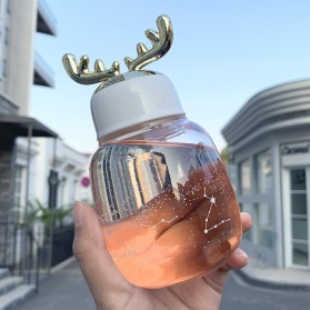 BTD Botol Minum Kaca Korean Fashion 3D Antlers Glass Cup 300ml - 5757-D1 - Golden