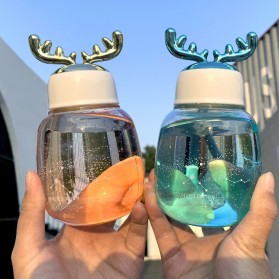 BTD Botol Minum Kaca Korean Fashion 3D Antlers Glass Cup 300ml - 5757-D1 - Golden - 4