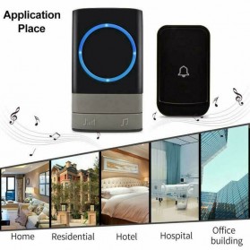   Alarm, Sensor & Bel Rumah - Aibont Bel Pintu Wireless Doorbell LED 45 Tunes 2 PCS Receiver 1 PCS Transmitter - Q189-BB - Black