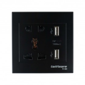 Taffware Stop Kontak Universal Wall Socket UK EU US & 2 Port USB 2.1A - Y1-001 - Black