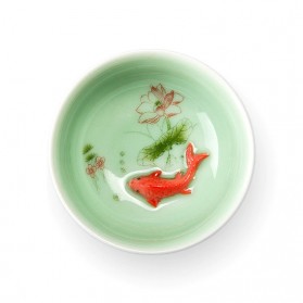 JUSEN Cangkir Teh Keramik Chinese Celadon Fish Ceramic Teacup 33ml - D042 - Green