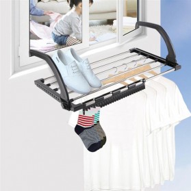 OUNONA Rak Gantungan Jemuran Handuk Baju Drying Balcony Rack Stainless Steel - OU114 - Black