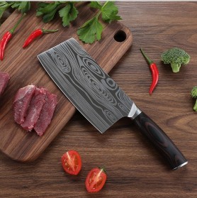 KOBACHI Pisau Dapur Chef Damascus Pattern Cleaver Knife 7 Inch - DMC4 - Silver