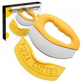 HyhXQ Pisau Mezzaluna Pemotong Kue Pizza Stainless Steel Cutter - CJ361 - Yellow