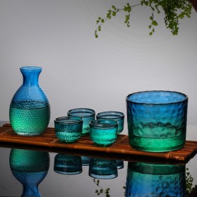 SSGP Cangkir Teko Kaca Set Japanese Sake Pot with 4 Cups - FC174 - Blue