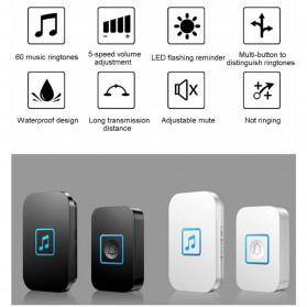 CACAZI Bel Pintu Wireless Doorbell LED 60 Tunes 1 PCS Receiver - A86 - Black - 2