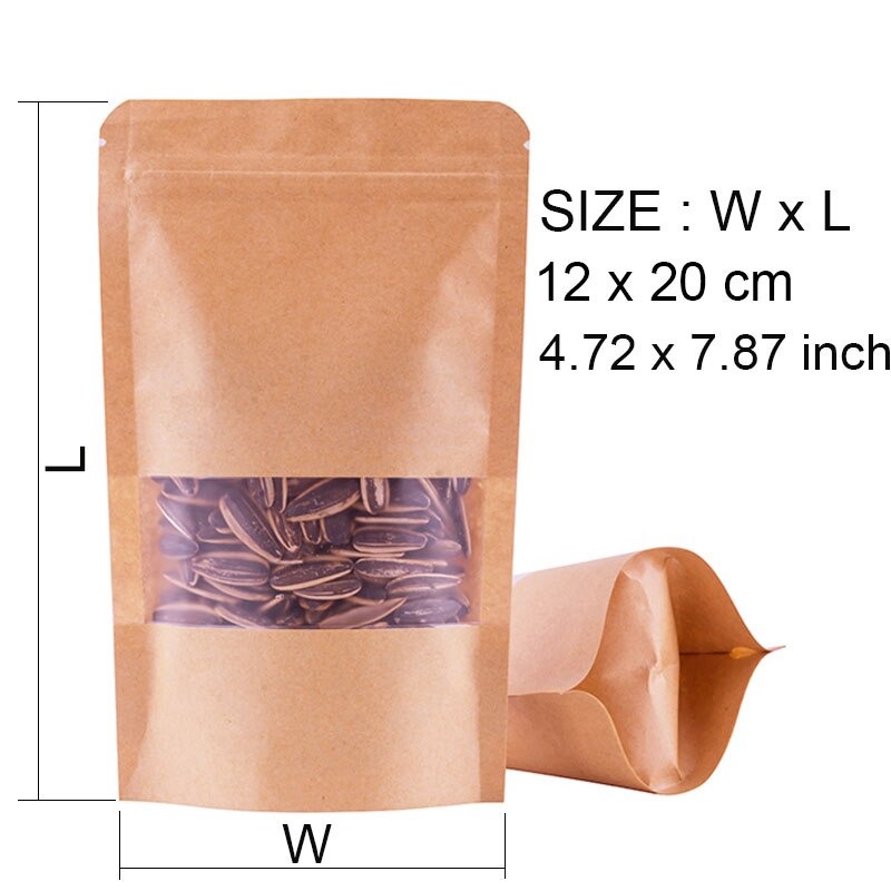 Luckima Kantong Kertas Kraft Paper Bags Resealable Zip Lock 12 X 20 Cm  50Pcs - Hk-501 - Brown - Jakartanotebook.com