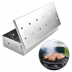 Hokerbat Tempat Arang BBQ Smoker Box Wood Chips Grill Meat Infused Smoke - HK037 - Silver