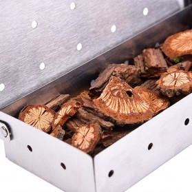 Hokerbat Tempat Arang BBQ Smoker Box Wood Chips Grill Meat Infused Smoke - HK037 - Silver - 4