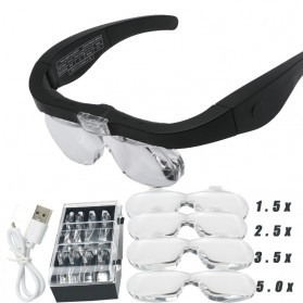 ZEAST Kacamata Pembesar Reparasi Jam 5x Magnifier 2 LED - 11537DC - Black