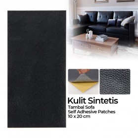 QJH Kulit Sintetis Tambal Sofa Self Adhesive PU Leather Patches Sticker 10x20cm - RX276 - Black