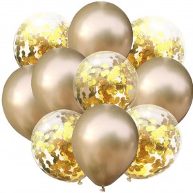 MeGaLuv Balon Pesta Metallic Confetti Baby Shower Happy Birthday Party 12 Inch 10 PCS - EP100 - Golden