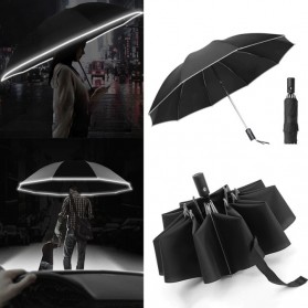 REFLESA Payung Lipat Big Wind Resistance Automatic Folding Umbrella with Reflective Strip - MI7454 - Black