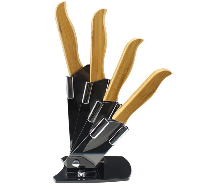 Set Pisau Dapur Kitchen Knife Handle Bambu 4 in 1 with 