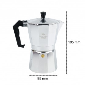 One Two Cups Espresso Coffee Maker Moka Pot Teko Stovetop Filter 300ml 6 Cups - JF112 - Silver - 7
