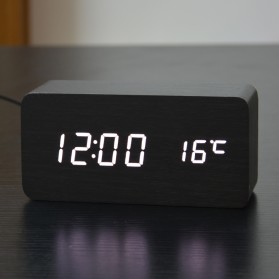 Jam Alarm LED Digital Wood Clock with Temperature - Black White