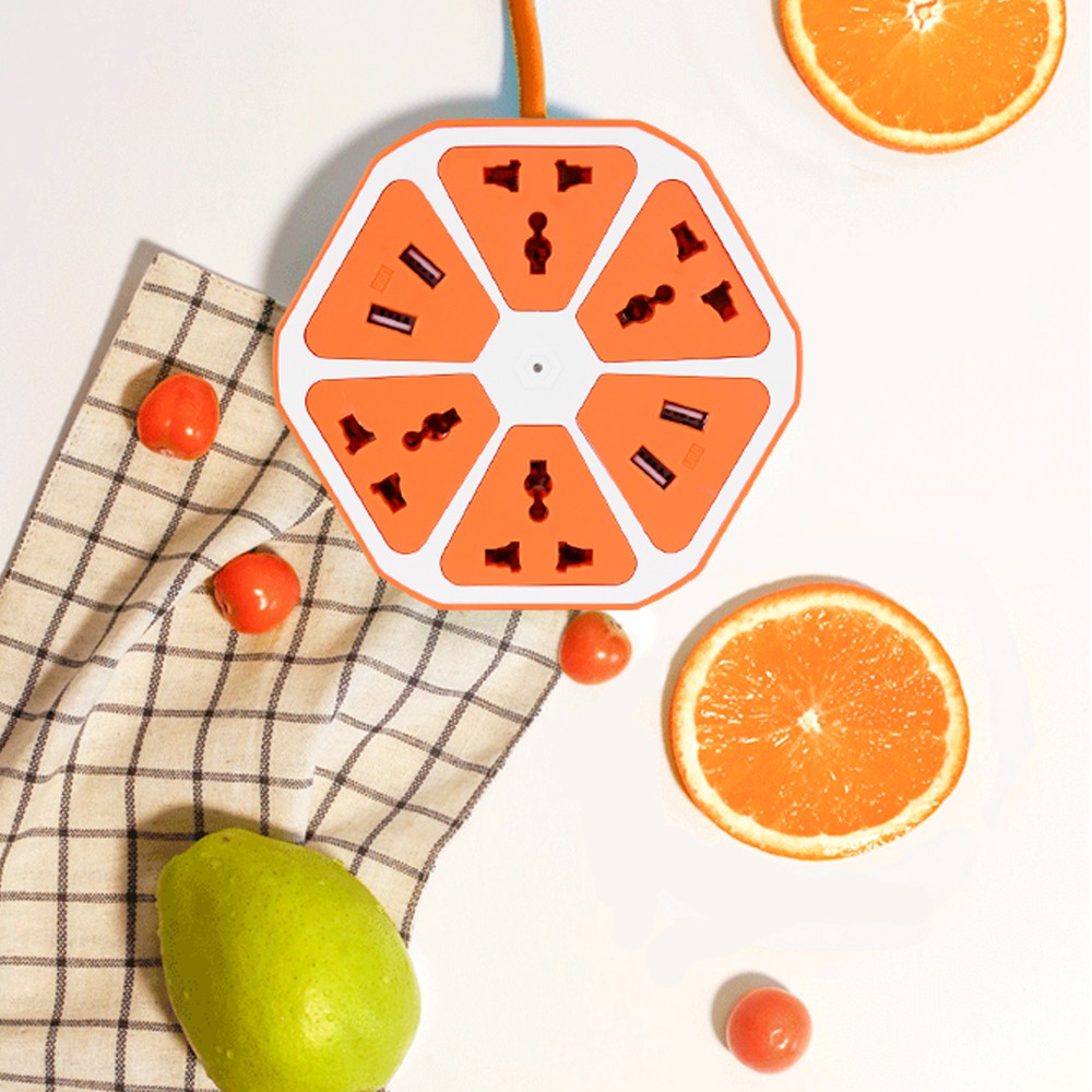 Universal Lemon 4 Soket Listrik & 4 USB Ports - Orange 