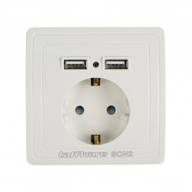 Taffware Stop Kontak Dinding EU Plug dengan 2 USB Port - SCN2 - White