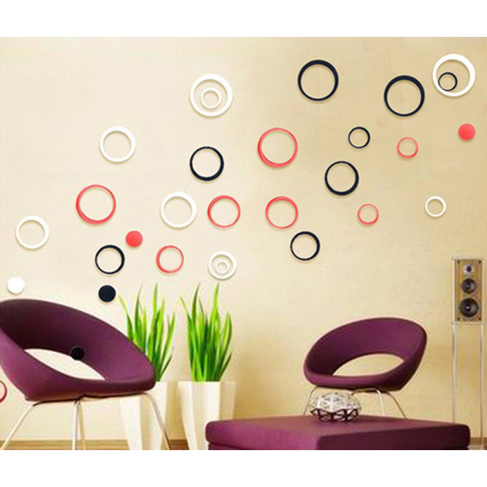  Sticker 3D Wallpaper Dinding Circle Ring 5 PCS Black 