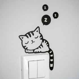 Stiker Dinding Lucu Sleeping Cat Wallpaper - Black - 2