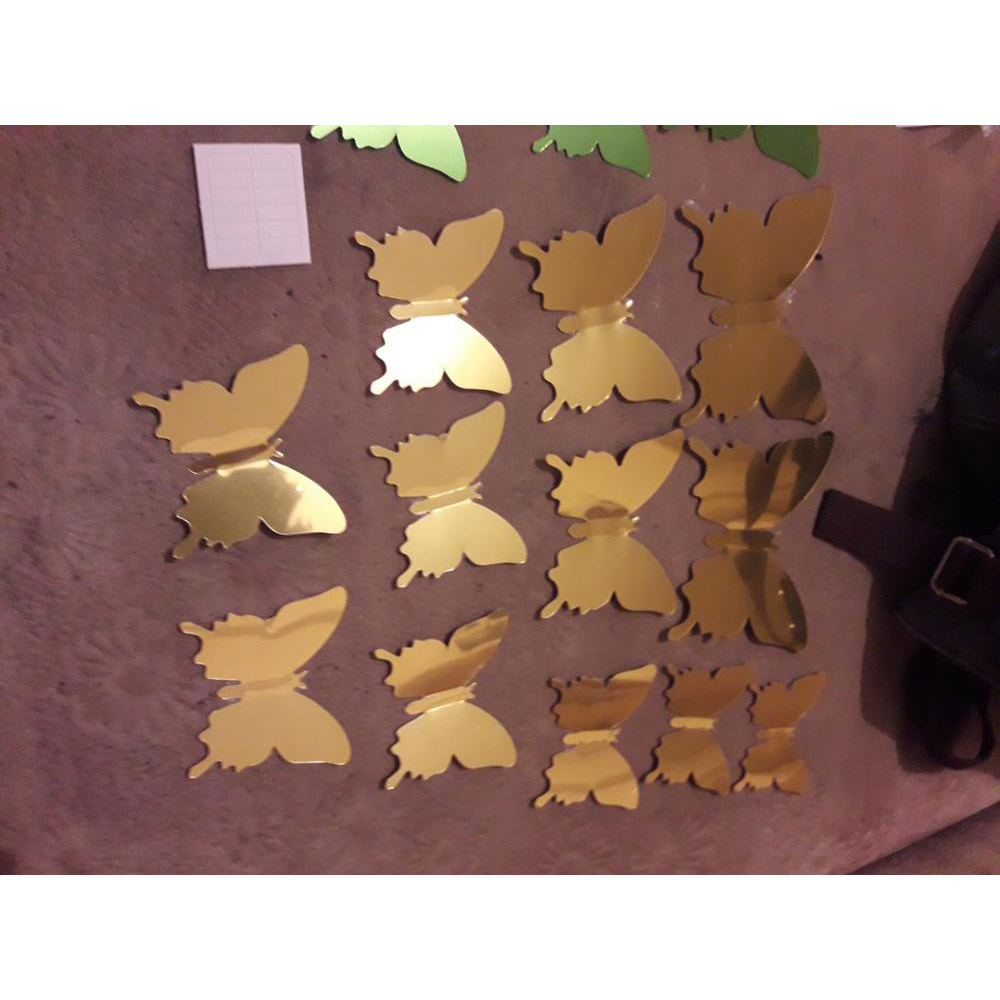 Stiker Hias Dinding 3D Kupu-Kupu Mirror 12PCS - Golden 