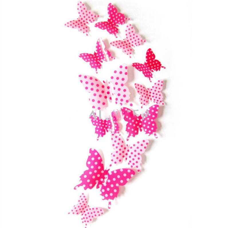 Stiker Dinding Kupu-Kupu Motif Abstrak 12PCS - Pink 