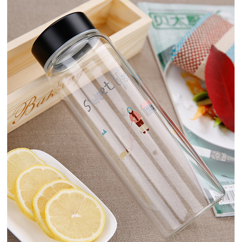 Botol Minum Tumbler Kaca 450ml Random Motif 