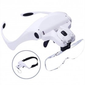 Helm Kacamata Pembesar Reparasi Jam 5x Magnifier 2 LED - 9892B2 - White