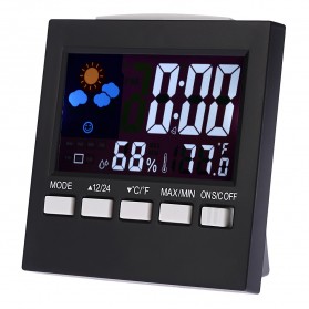 Jam Alarm LED Thermometer Hygrometer Forecast Weather Station - 2159T - Black - 1