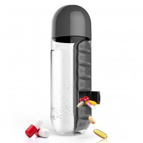 Botol Minum Unik dengan Slot Obat Pill & Vitamin Organizer 600ML - J167 - Black - 1