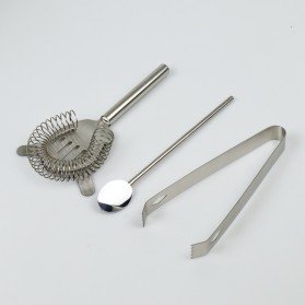 One Two Cups 5 in 1 Bartender Drink Bar Set Cocktail Shaker Jigger Stirrer Ice Tong - AY8837 - Silver - 5