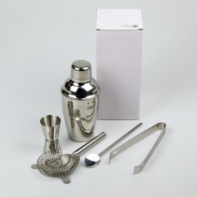 One Two Cups 5 in 1 Bartender Drink Bar Set Cocktail Shaker Jigger Stirrer Ice Tong - AY8837 - Silver - 10