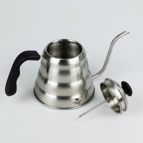 One Two Cups Coffee Maker Pot V60 Drip Kettle Teko Barista 1200ML with Thermometer - Silver - 7