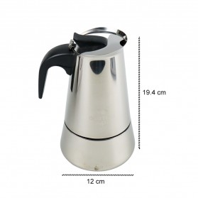 One Two Cups Espresso Coffee Maker Moka Pot Teko Stovetop Filter 300 ml 6 Cup - Z21 - Silver - 7
