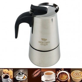 One Two Cups Espresso Coffee Maker Moka Pot Teko Stovetop Filter 100ml 2 Cup - Z21 - Silver - 1