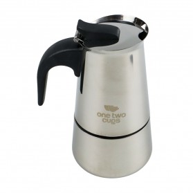 One Two Cups Espresso Coffee Maker Moka Pot Teko Stovetop Filter 100ml 2 Cup - Z21 - Silver - 2