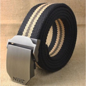 NOS Tali Ikat Pinggang Pria Canvas Style Men Belt - LKCZK0241 - Black with White Side - 1