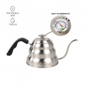 One Two Cups Coffee Maker Pot V60 Drip Kettle Teko Barista Kopi 1 Liter with Thermometer - LZP-8003 - Silver - 1