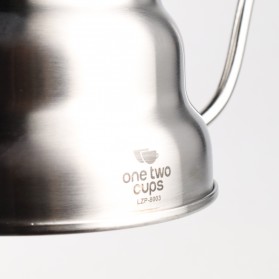 One Two Cups Coffee Maker Pot V60 Drip Kettle Teko Barista Kopi 1 Liter with Thermometer - LZP-8003 - Silver - 4
