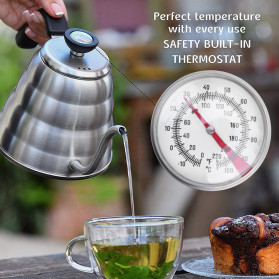One Two Cups Coffee Maker Pot V60 Drip Kettle Teko Barista Kopi 1 Liter with Thermometer - LZP-8003 - Silver - 8