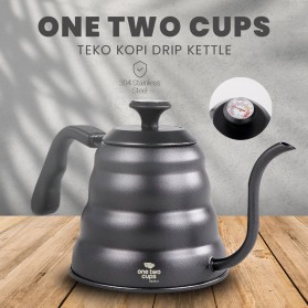 One Two Cups Teko Kopi Maker Pot Drip Kettle 1.2 Liter with Thermometer - KE4012 - Black