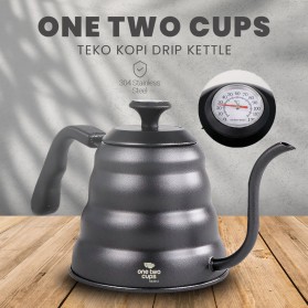 One Two Cups Teko Kopi Maker Pot Drip Kettle 1 Liter with Thermometer - KE4012 - Black - 1