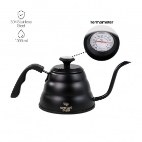 One Two Cups Teko Kopi Maker Pot Drip Kettle 1 Liter with Thermometer - KE4012 - Black - 2