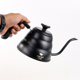 One Two Cups Teko Kopi Maker Pot Drip Kettle 1 Liter with Thermometer - KE4012 - Black - 8