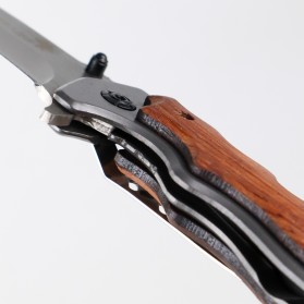KNIFEZER Blade Pisau Lipat Berburu Survival Tactical Knife Wooden Handle - CBF64 - Brown - 5